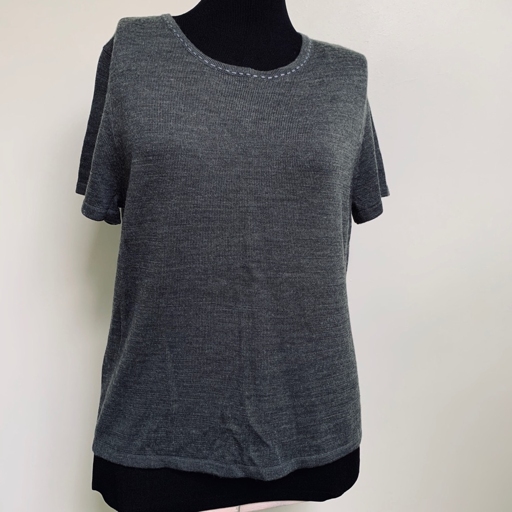 Kasper Short Sleeve Pullover SweaterTop Shirt-Dark Gray-Acrylic Wool Blend-10R